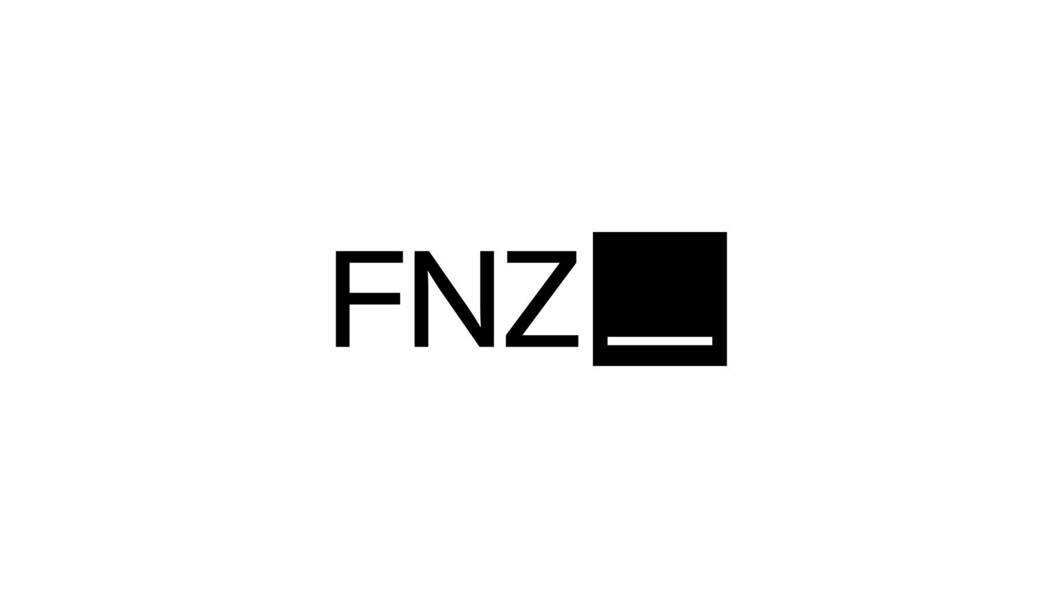 Schwarzes Logo auf weißem Hintergrund: die Buchstaben FNZ links, ein schwarzes Quadrat mit weißem horizontalem Streifen rechts.