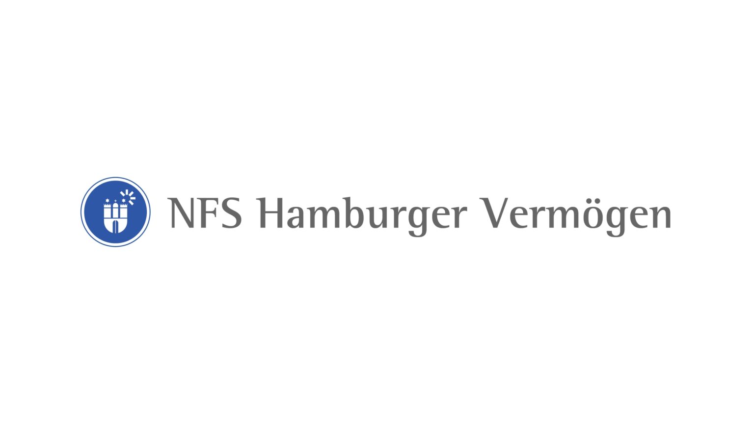 Weißer Hintergrund mit blauem rundem Wappen links und dem Schriftzug 'NFS Hamburger Vermögen' in grauer Schrift.